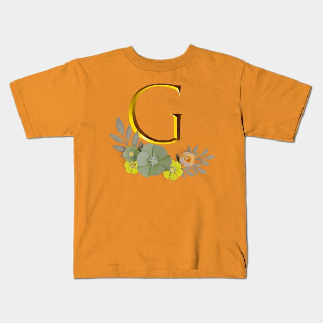 Monogram Alphabet Flower G Kids T-Shirt by BIBLIOTEECA